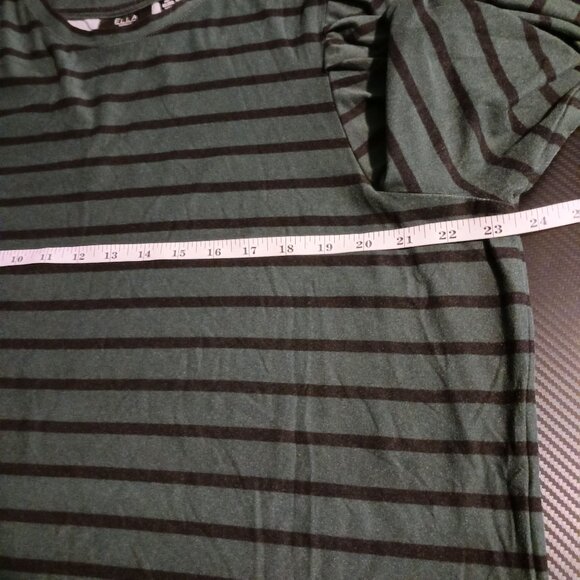 Ella‎ Rafaella Green/Black Striped Long Ruched Puff Sleeve Crew Neck Top Size 2X - Picture 10 of 11